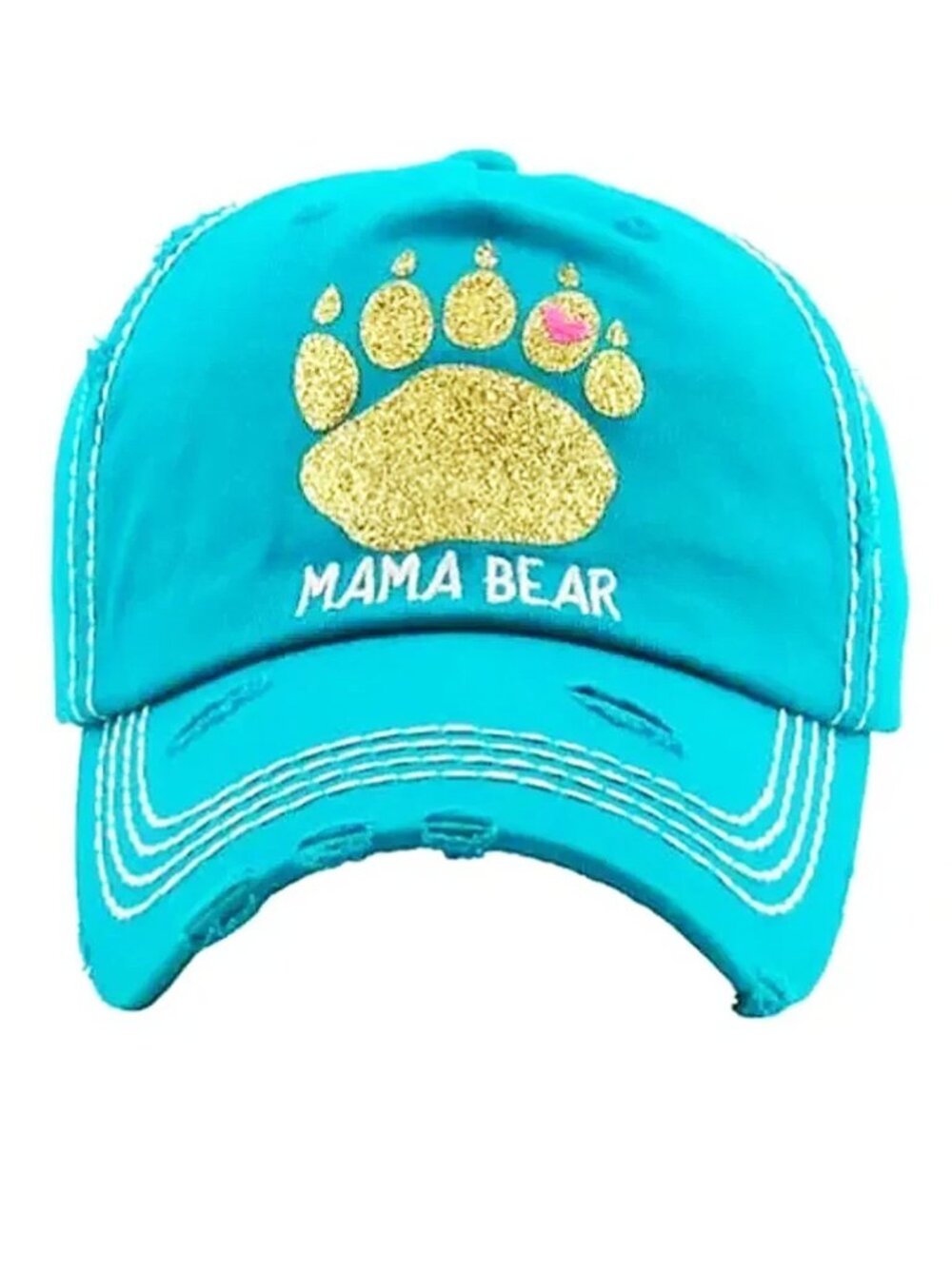 Ladies Teal Mama Bear Glitter Paw Print Basball Hat
